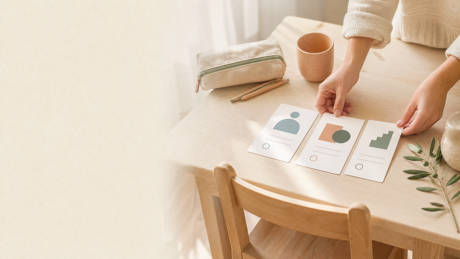 Printable routine cards arranged on a calm family desk